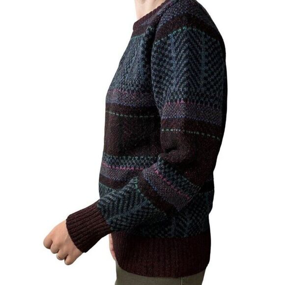 Vintage Unisex Rainbow 100% Wool Geometric Oversized Stripe Grandpa Sweater Sz S - Picture 5 of 6